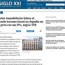 El sector inmobiliario lidera el mercado transaccional en Espaa en 2019 pero cae un 17%, segn TTR